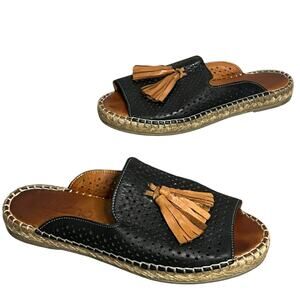 Bueno Navar Espadrille Sandals US 7 EU 37 Black Leather Tasseled Comfort Shoes